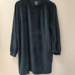 Crew Neck Long Sleeve Velour T-Shirt Dress.